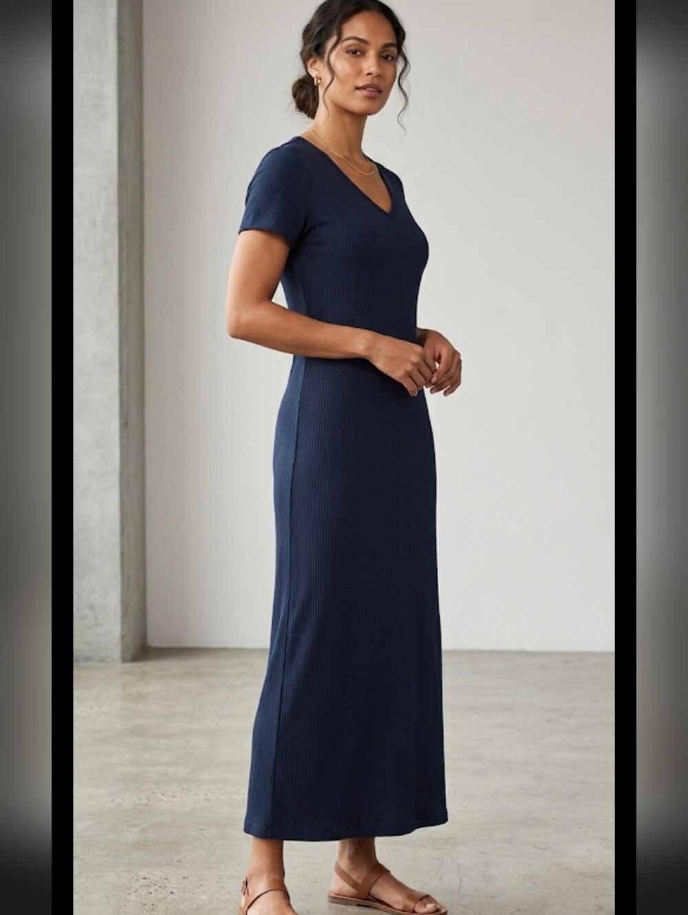 Eddie Bauer Dark Navy Short Sleeve V‑Neck T-shirt Maxi Dress 100% Cotton